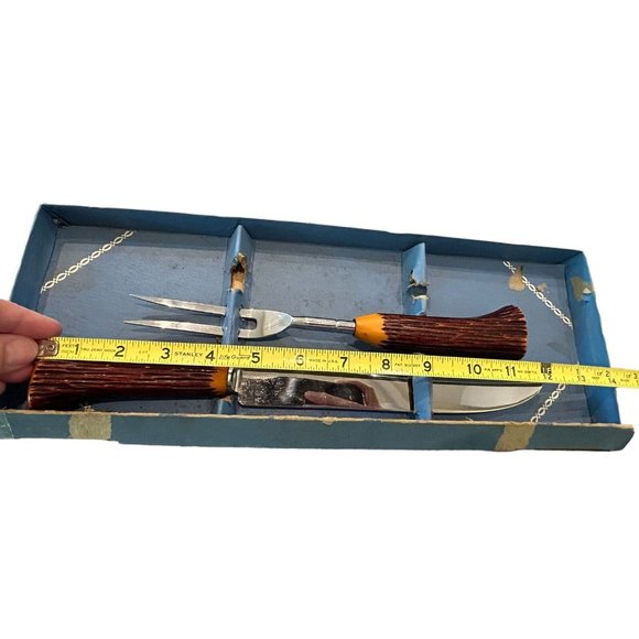 Vintage 2 pc WASHINGTON FORGE Sheffield England Carving Set Faux Wood Handles - Picture 6 of 7